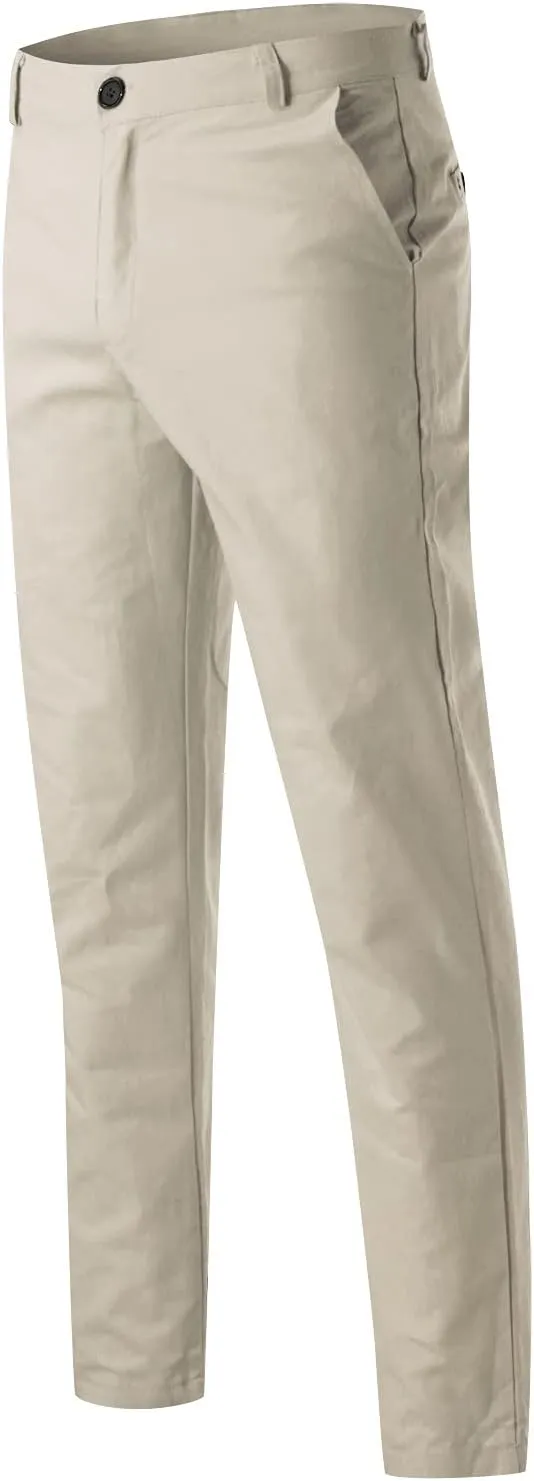 Men's Slim Fit Pants Open Bottom Straight Leg Stretch Waist Pants Solid Chino Casual Tapered Trousers with Pockets