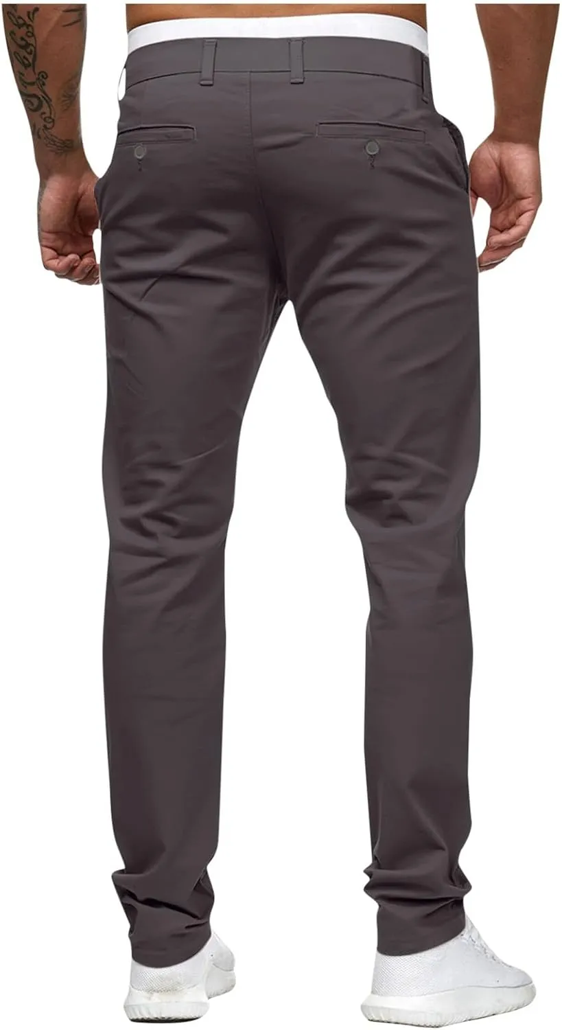Men's Slim Fit Pants Open Bottom Straight Leg Stretch Waist Pants Solid Chino Casual Tapered Trousers with Pockets