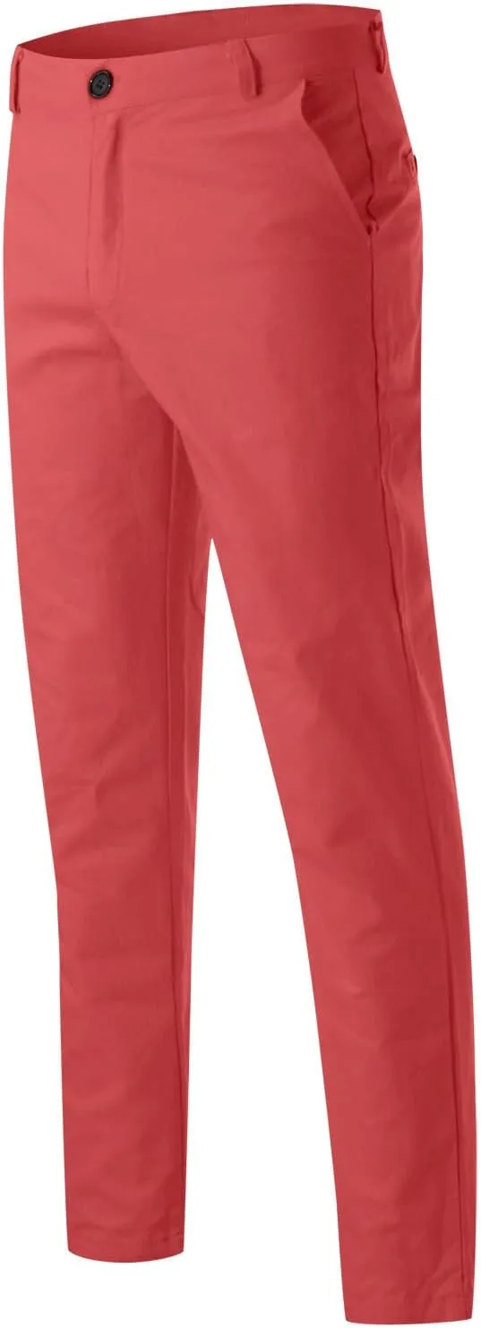 Men's Slim Fit Pants Open Bottom Straight Leg Stretch Waist Pants Solid Chino Casual Tapered Trousers with Pockets
