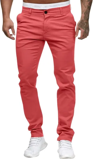 Men's Slim Fit Pants Open Bottom Straight Leg Stretch Waist Pants Solid Chino Casual Tapered Trousers with Pockets