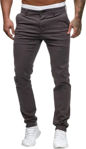 Men's Slim Fit Pants Open Bottom Straight Leg Stretch Waist Pants Solid Chino Casual Tapered Trousers with Pockets