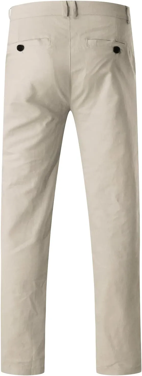 Men's Slim Fit Pants Open Bottom Straight Leg Stretch Waist Pants Solid Chino Casual Tapered Trousers with Pockets