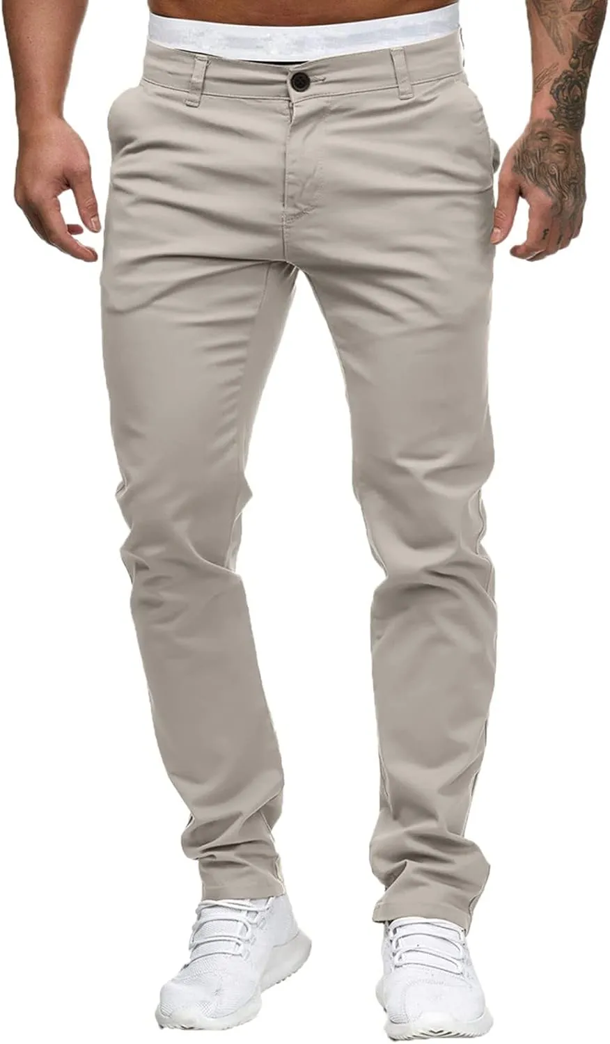 Men's Slim Fit Pants Open Bottom Straight Leg Stretch Waist Pants Solid Chino Casual Tapered Trousers with Pockets