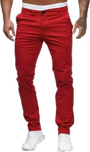 Men's Slim Fit Pants Open Bottom Straight Leg Stretch Waist Pants Solid Chino Casual Tapered Trousers with Pockets