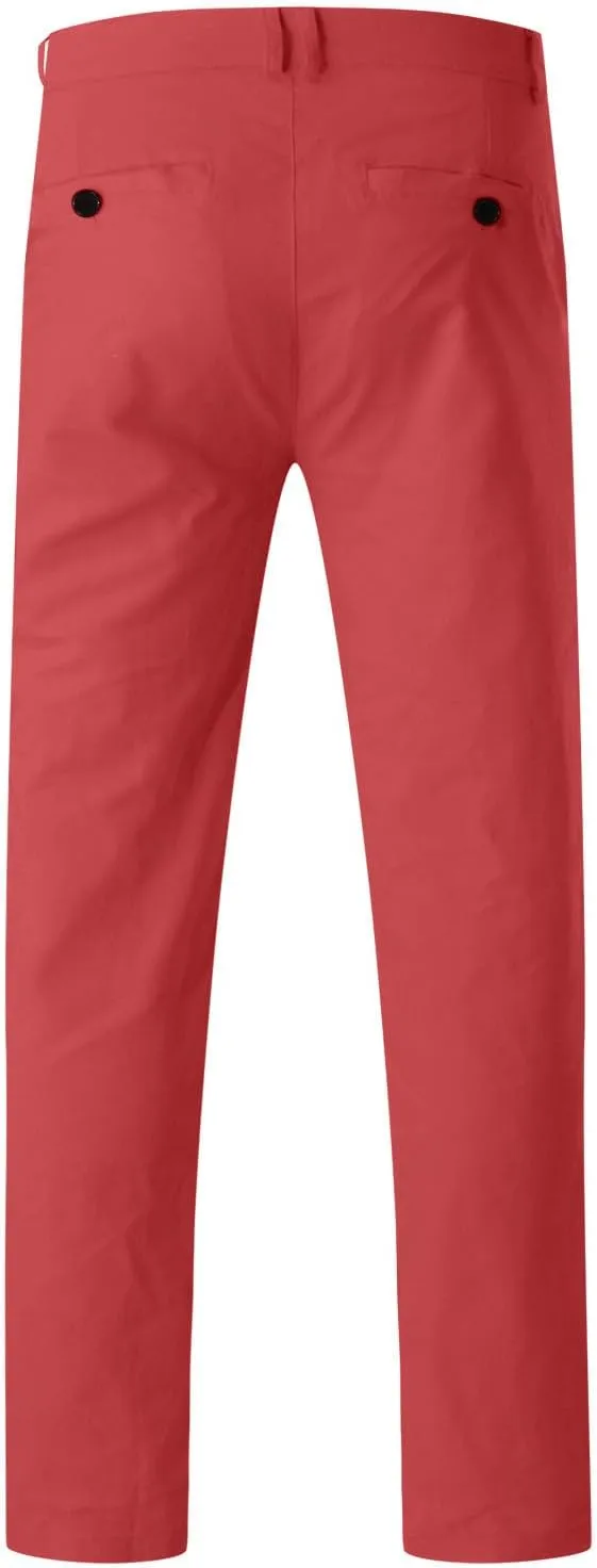 Men's Slim Fit Pants Open Bottom Straight Leg Stretch Waist Pants Solid Chino Casual Tapered Trousers with Pockets