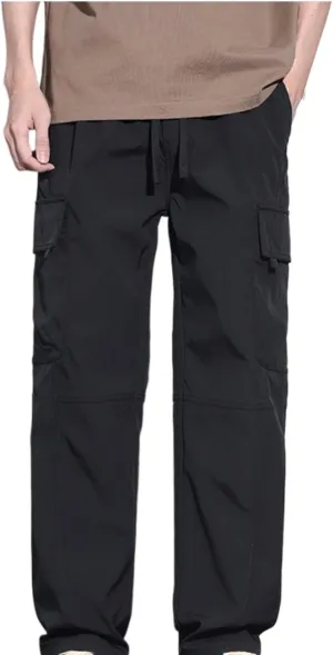 Men's Solid Color Straight Cargo Pants Multi Pocket Loose Wide Leg Trousers Fashionable Loose Sports Casual Pants