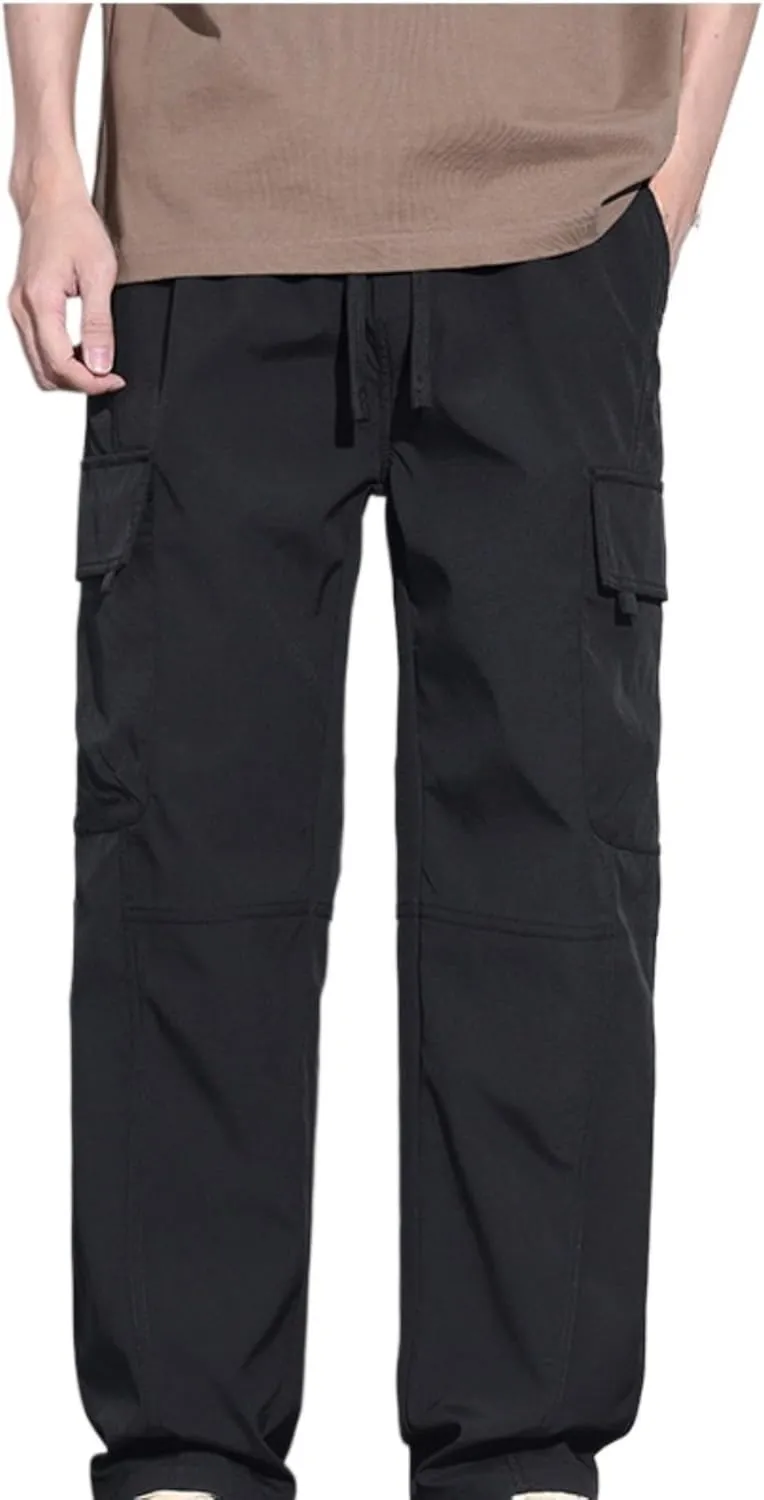 Men's Solid Color Straight Cargo Pants Multi Pocket Loose Wide Leg Trousers Fashionable Loose Sports Casual Pants