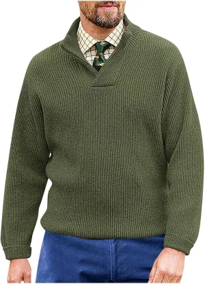 Mens Stand Collar Pullover Sweaters V Neck Sweater Tops Rib Knitted Fall Winter Sweater Relaxed Fit Cable Pullovers