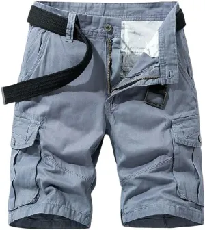 Men's Summer Baggy Multi Pocket Military Cargo Shorts Cotton Khaki No Belt