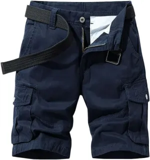 Men's Summer Baggy Multi Pocket Military Cargo Shorts Cotton Khaki No Belt