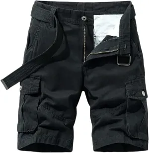 Men's Summer Baggy Multi Pocket Military Cargo Shorts Cotton Khaki No Belt