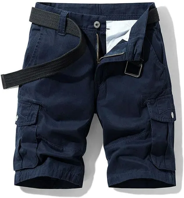 Men's Summer Baggy Multi Pocket Military Cargo Shorts Cotton Khaki No Belt