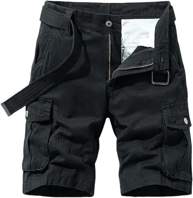 Men's Summer Baggy Multi Pocket Military Cargo Shorts Cotton Khaki No Belt