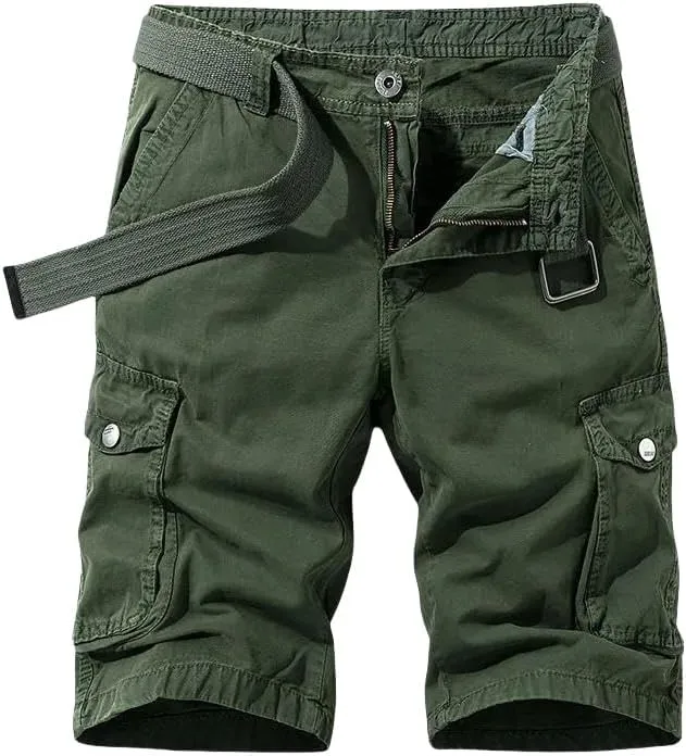 Men's Summer Baggy Multi Pocket Military Cargo Shorts Cotton Tactical-Style No Belt