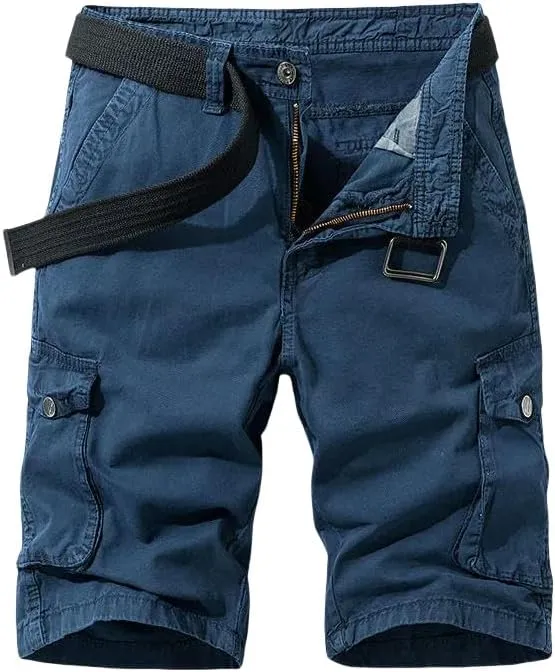 Men's Summer Baggy Multi Pocket Military Cargo Shorts Cotton Tactical-Style No Belt