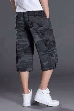 Men's Summer Casual Cotton Multi Pockets Breeches Cropped Military Cargo Shorts