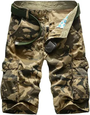 Men's Summer Plaid Beach Casual Military Bermuda Cargo Overalls No Belt