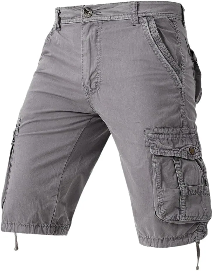 Men's Summer Plaid Beach Casual Military Bermuda Cargo Overalls No Belt
