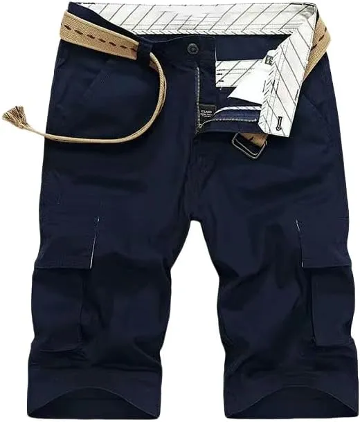 Men's Summer Solid Color Cotton Cargo Straight Shorts Outdoor Leisure Button