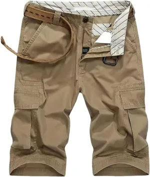 Men's Summer Solid Color Cotton Cargo Straight Shorts Outdoor Leisure Button