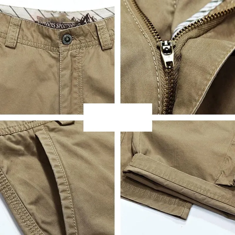 Men's Summer Solid Color Cotton Cargo Straight Shorts Outdoor Leisure Button