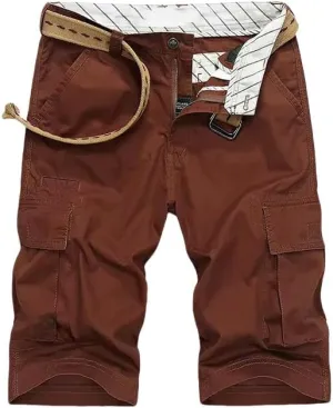 Men's Summer Solid Color Cotton Cargo Straight Shorts Outdoor Leisure Button