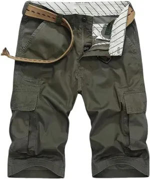 Men's Summer Solid Color Cotton Cargo Straight Shorts Outdoor Leisure Button