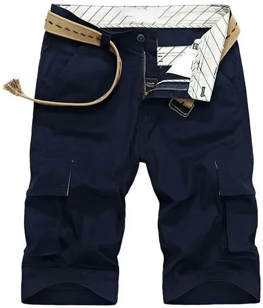 Men's Summer Solid Color Cotton Cargo Straight Shorts Outdoor Leisure Button