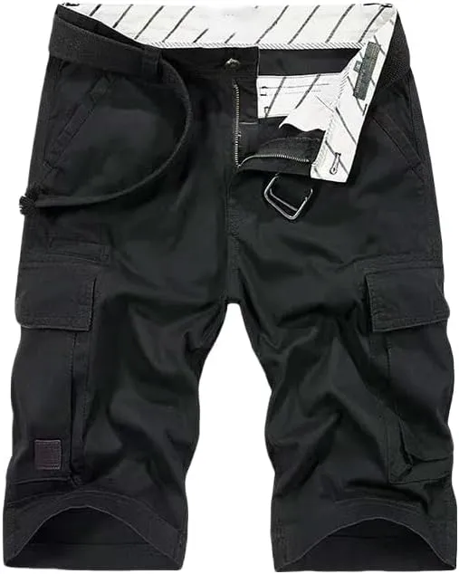 Men's Summer Solid Color Cotton Cargo Straight Shorts Outdoor Leisure Button