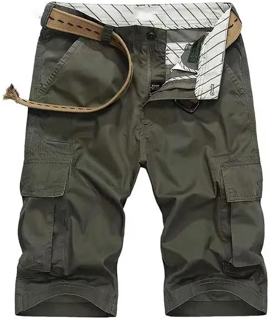 Men's Summer Solid Color Cotton Cargo Straight Shorts Outdoor Leisure Button