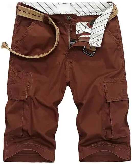 Men's Summer Solid Color Cotton Cargo Straight Shorts Outdoor Leisure Button