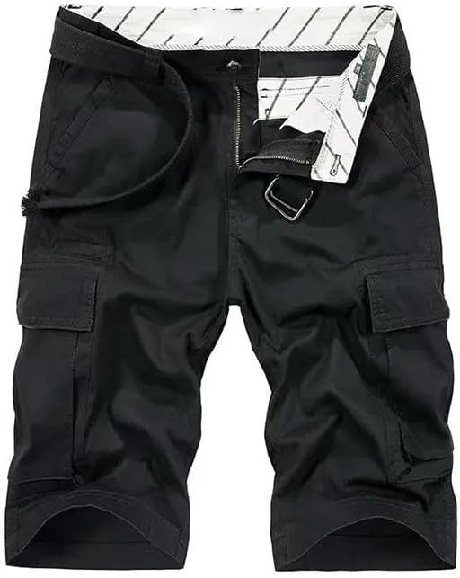 Men's Summer Solid Color Cotton Cargo Straight Shorts Outdoor Leisure Button