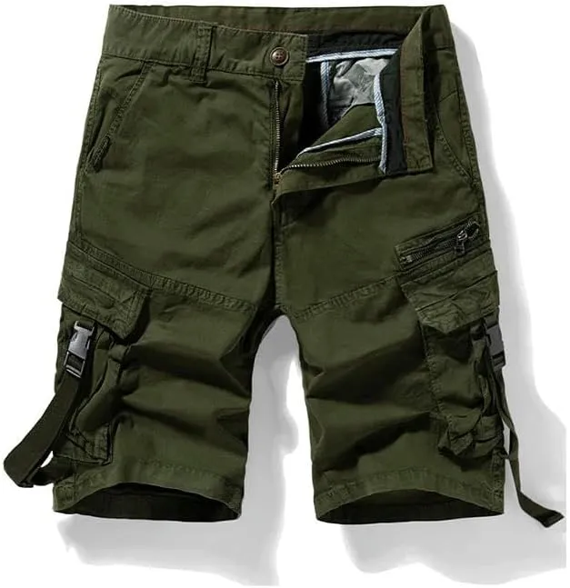 Men's Summer Solid Color Cotton Straight Bermuda Shorts Leisure Button Multi Pocket