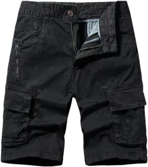 Men's Summer Solid Color Cotton Straight Bermuda Shorts Leisure Button Multi Pocket