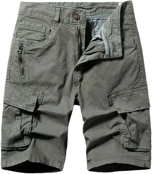 Men's Summer Solid Color Cotton Straight Bermuda Shorts Leisure Button Multi Pocket