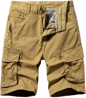 Men's Summer Solid Color Cotton Straight Bermuda Shorts Leisure Button Multi Pocket