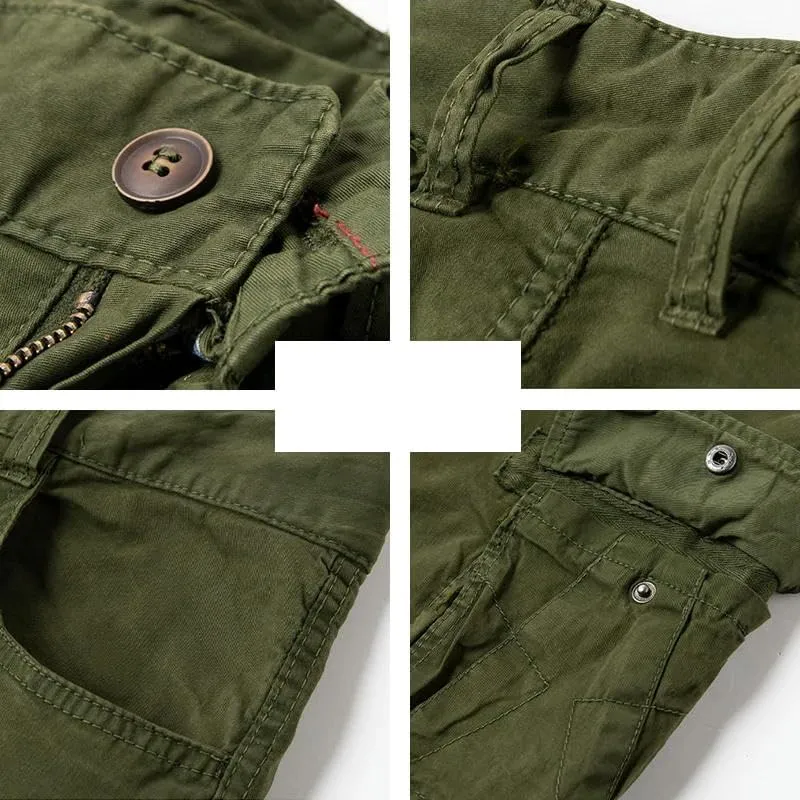 Men's Summer Solid Color Cotton Straight Bermuda Shorts Leisure Button Multi Pocket