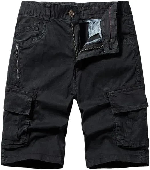 Men's Summer Solid Color Cotton Straight Bermuda Shorts Leisure Button Multi Pocket