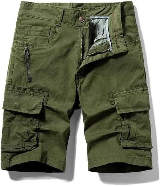Men's Summer Solid Color Cotton Straight Bermuda Shorts Leisure Button Multi Pocket
