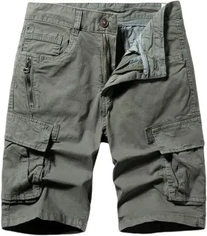 Men's Summer Solid Color Cotton Straight Bermuda Shorts Leisure Button Multi Pocket