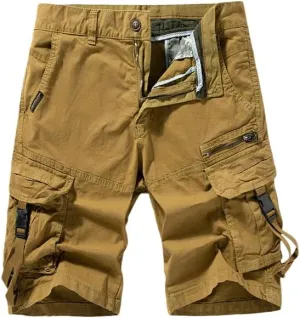 Men's Summer Solid Color Cotton Straight Bermuda Shorts Leisure Button Multi Pocket