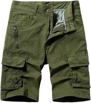 Men's Summer Solid Color Cotton Straight Bermuda Shorts Leisure Button Multi Pocket