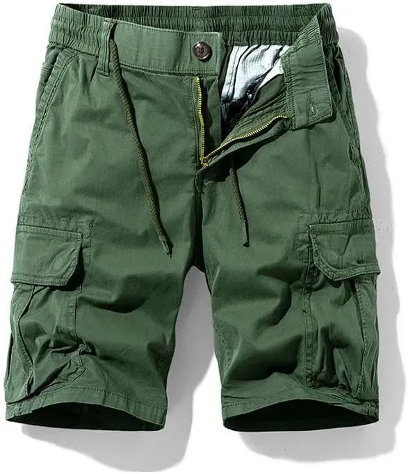 Men's Summer Solid Color Outdoor Leisure Comfortable Cargo Shorts Elastic Waist Loose Straight