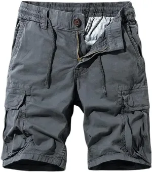 Men's Summer Solid Color Outdoor Leisure Comfortable Cargo Shorts Elastic Waist Loose Straight
