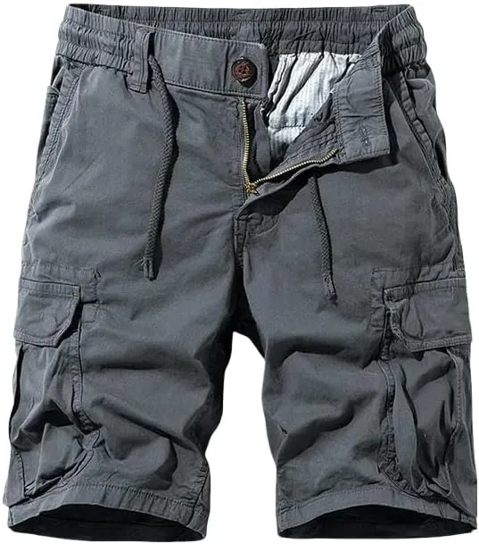 Men's Summer Solid Color Outdoor Leisure Comfortable Cargo Shorts Elastic Waist Loose Straight