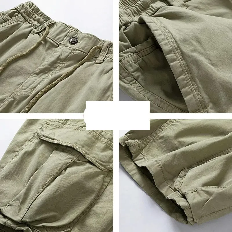 Men's Summer Solid Color Outdoor Leisure Comfortable Cargo Shorts Elastic Waist Loose Straight
