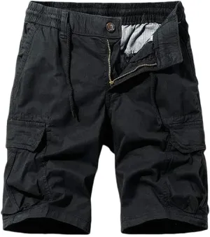 Men's Summer Solid Color Outdoor Leisure Comfortable Cargo Shorts Elastic Waist Loose Straight