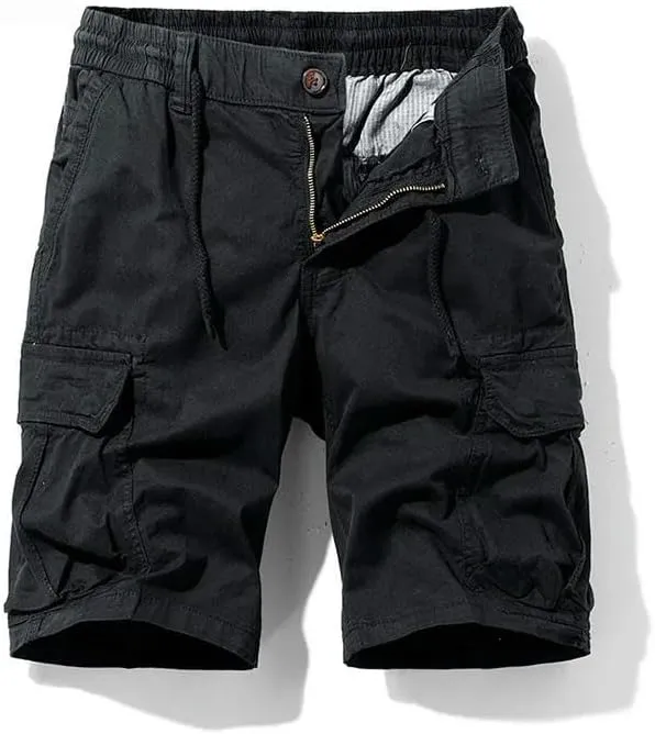 Men's Summer Solid Color Outdoor Leisure Comfortable Cargo Shorts Elastic Waist Loose Straight