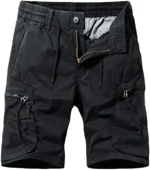 Men's Summer Solid Color Outdoor Leisure Comfortable Cargo Shorts Elastic Waist Loose Straight