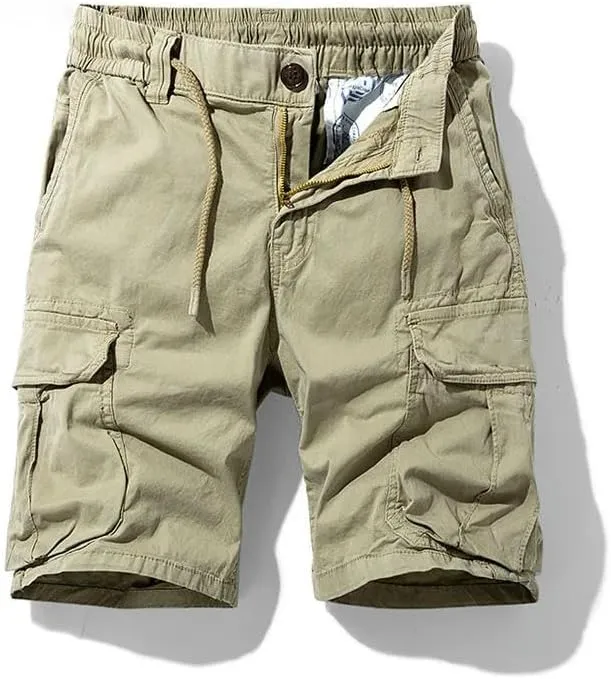 Men's Summer Solid Color Outdoor Leisure Comfortable Cargo Shorts Elastic Waist Loose Straight